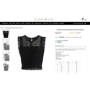 NWT ChicWish Crochet Lacey Sleeveless Croptop - Black M